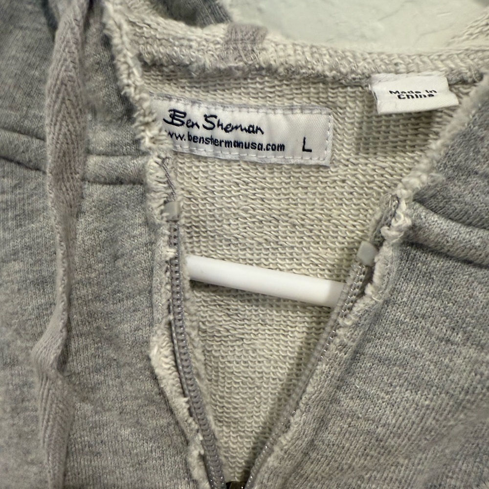 Ben Sherman Gray Short-Sleeve Zip Hoodie With Embroidered Detail View 3